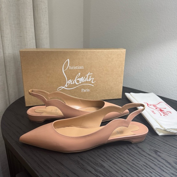 Christian Louboutin Hot Chickita Sling Flat Patent Nude 38.5 - Picture 3 of 8